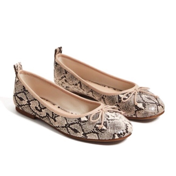 Zara NWT Snake Effect Print Ballerina Flats with Bow 4 36 Kids + Petite Feet - Picture 2 of 11